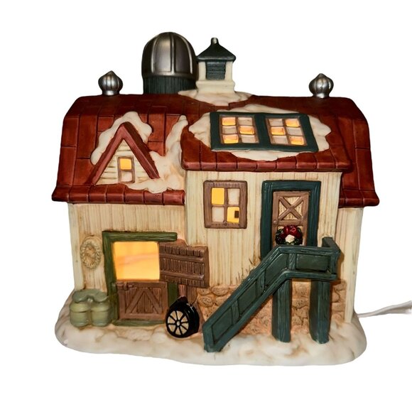 Rare Vintage 1998 Mervyns Village Square Lighted Village Barn Holiday Christmas - Picture 3 of 7